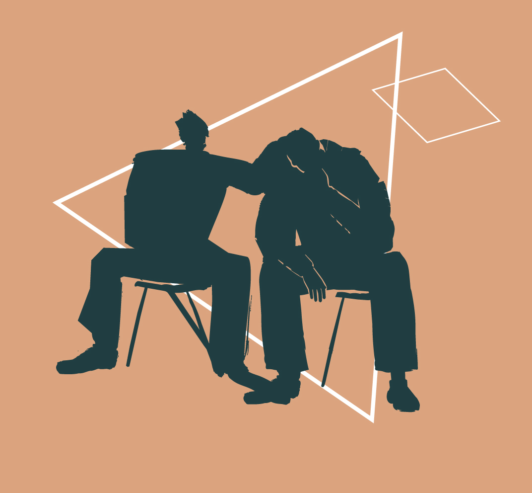 Abstract illustration of men comforting each other